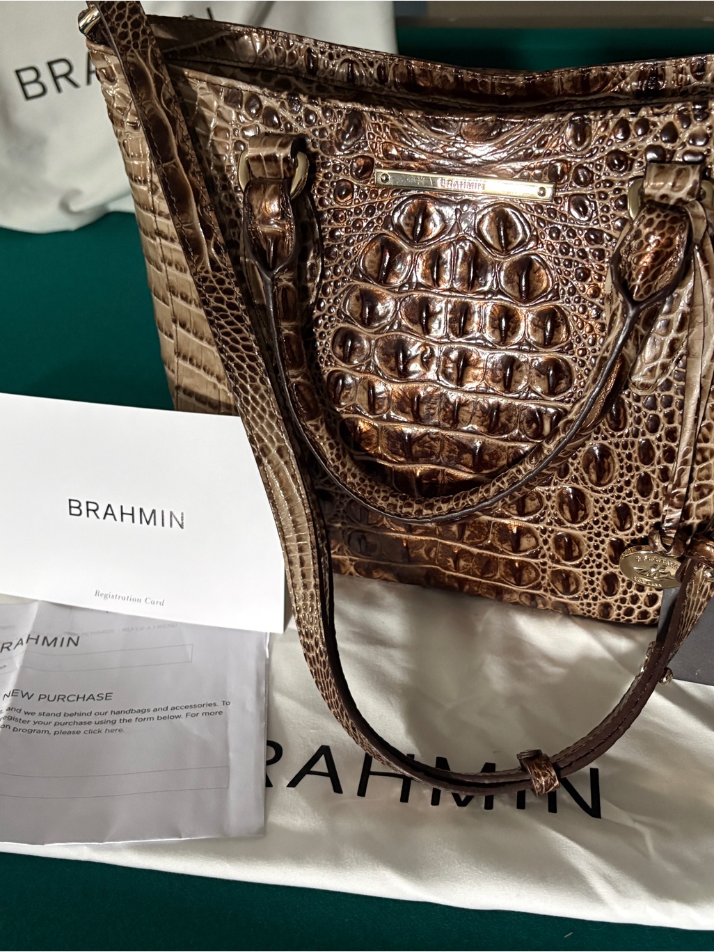 Brahmin Metallic Brown Croc-Embossed Leather Tote